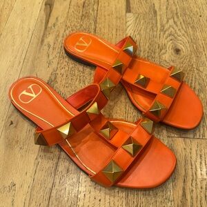 Valentino Vibrant Orange Roman Stud Sandals